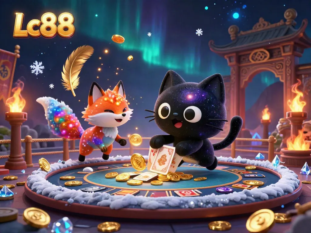 Engage with Lc88 at a cosmic casino table featuring dynamic gaming elements and vibrant characters.